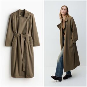 Dark Khaki Green Oversized Shoulder Pad Trench Coat (S, M, L)